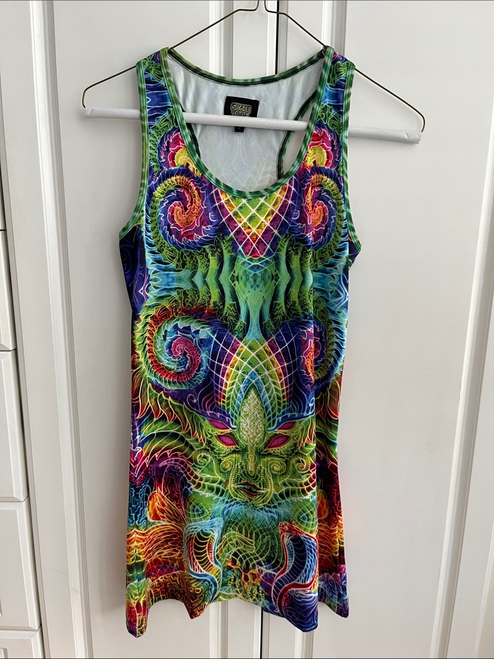 Space Tribe Neon Tie-Dye Tank Dress - Green Accents